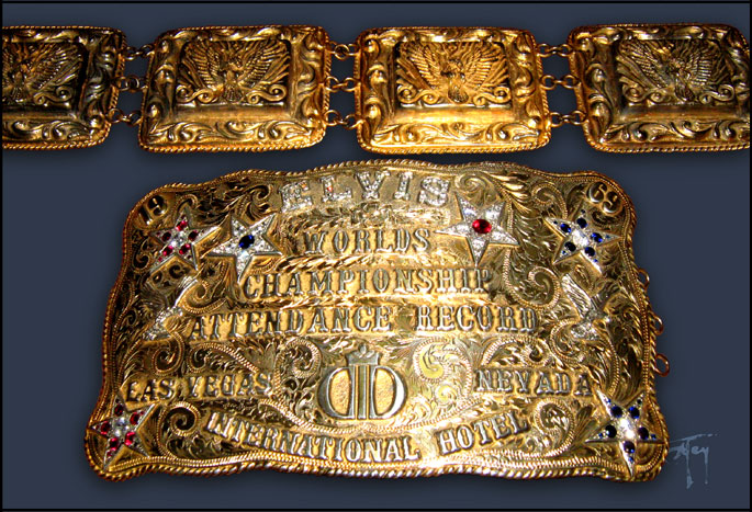 reproduction of the famous 'Elvis world championship attendance record' belt reproduction of the famous 'Elvis world championship attendance record' belt